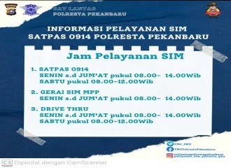 Jam Pelayanan SIM Satpas 0914 Polresta Pekanbaru